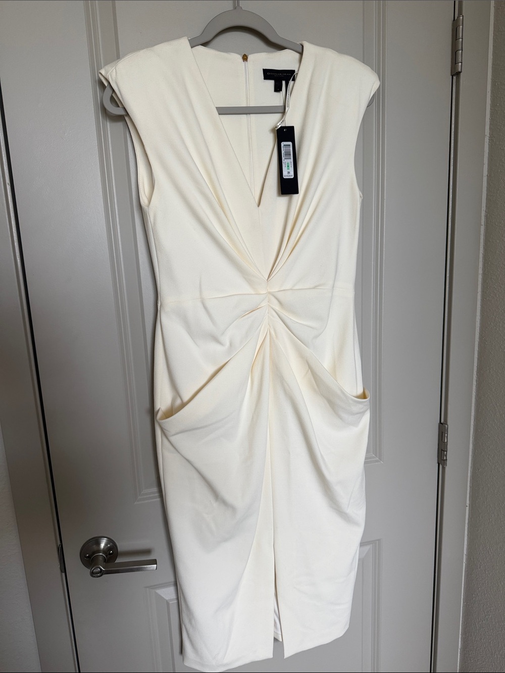 Donna Karan Ivory Twist-Front Midi Dress